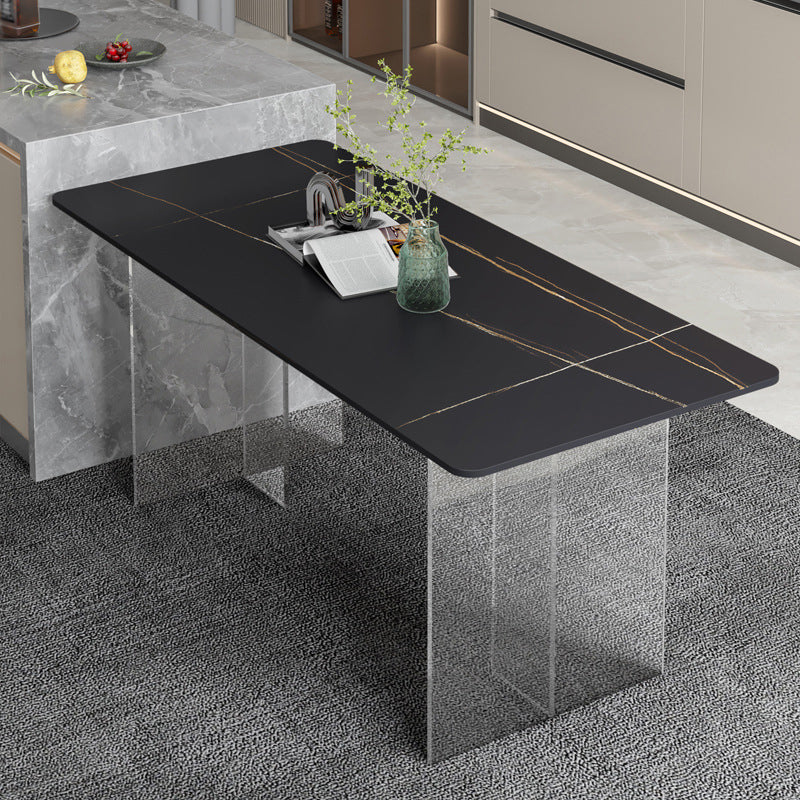 Moderner Esstisch Rechteck Sintered Stone Esstisch mit Acrylbasis