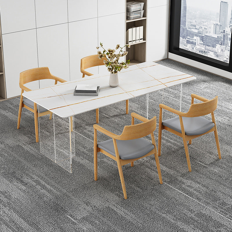 Modern Dining Table Rectangle Stone Top Table with Sled Base