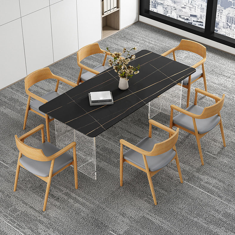 Modern Dining Table Rectangle Stone Top Table with Sled Base