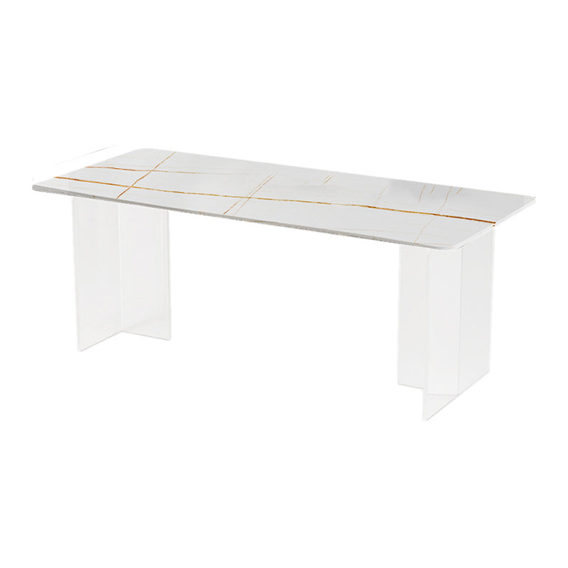 Modern Dining Table Rectangle Stone Top Table with Sled Base