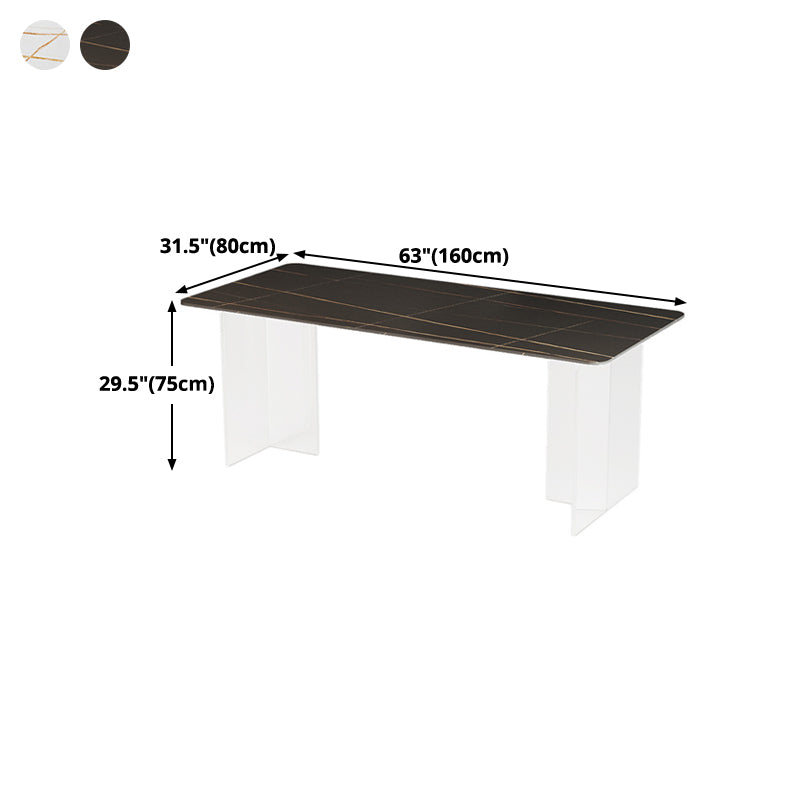 Modern Dining Table Rectangle Stone Top Table with Sled Base