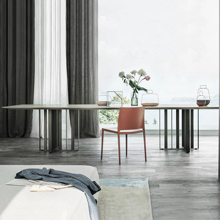 Industrial Rectangle Home Furniture Stone Double Pedestal Dining Table for Home