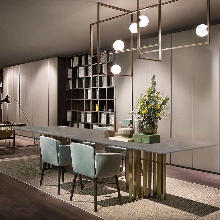 Industrial Rectangle Home Furniture Stone Double Pedestal Dining Table for Home