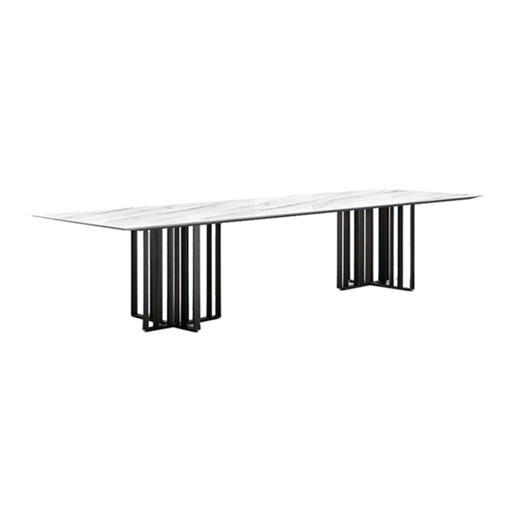 Industrial Rectangle Home Furniture Stone Double Pedestal Dining Table for Home