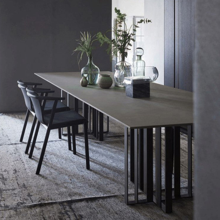 Industrial Rectangle Home Furniture Stone Double Pedestal Dining Table for Home