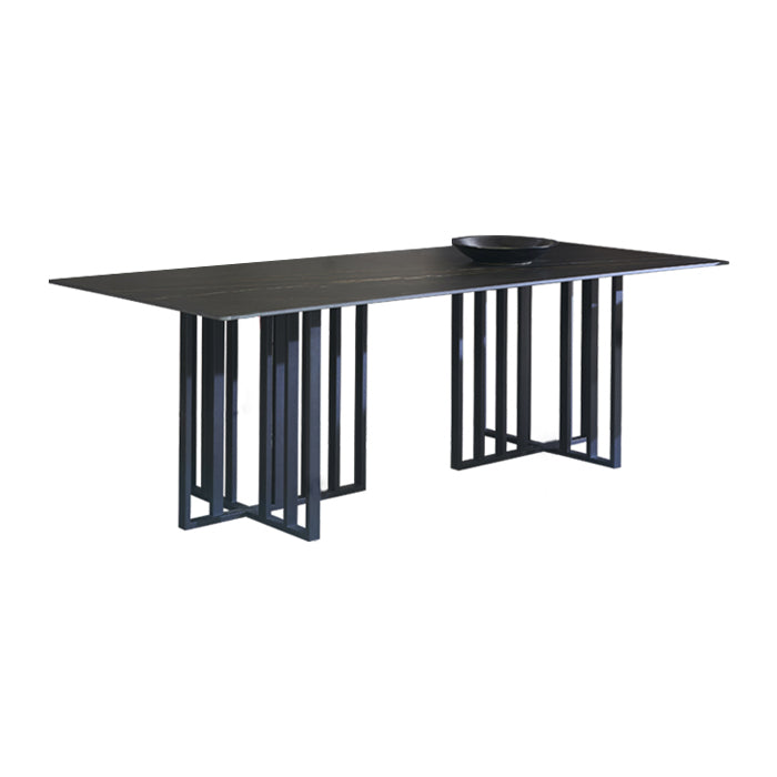 Industrial Rectangle Home Furniture Stone Double Pedestal Dining Table for Home