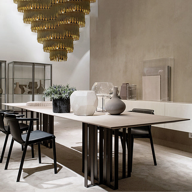 Industrial Rectangle Home Furniture Stone Double Pedestal Dining Table for Home