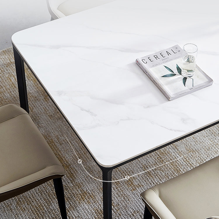 Rectangle Industrial Dining Table Sintered Stone Fixed Table with 4 Legs