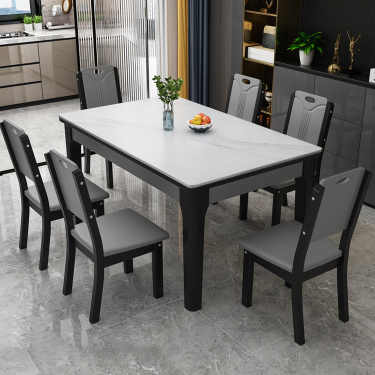 Rectangle Modern Dining Table Sintered Stone Fixed Table with 4 Wood Legs