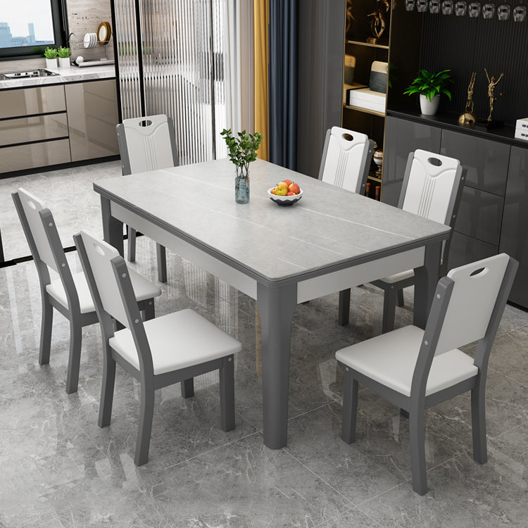 Rectangle Modern Dining Table Sintered Stone Fixed Table with 4 Wood Legs