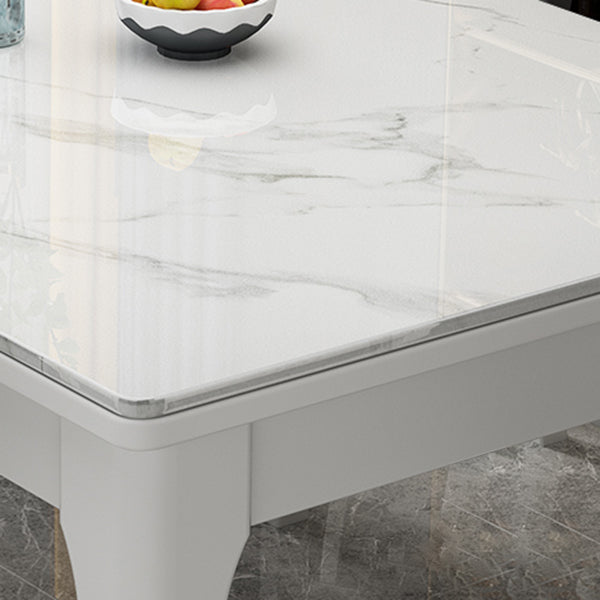 Rectangle Modern Dining Table Sintered Stone Fixed Table with 4 Wood Legs