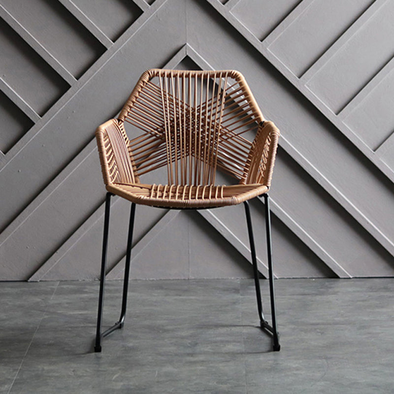 Industrial Design Open Back Dining Side Chairs Rattan Patio Dining Side Chair