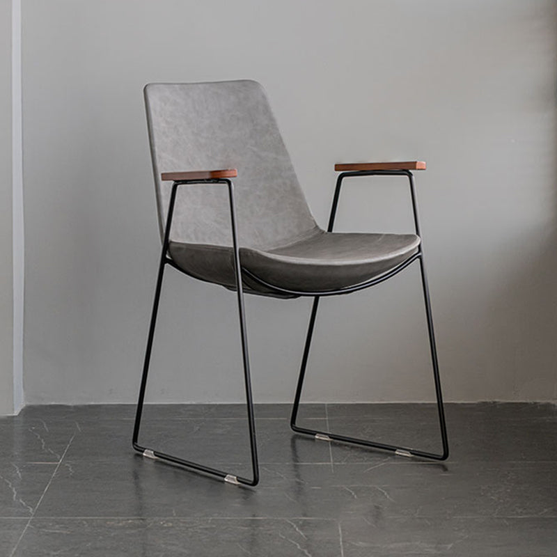Scandinavian Design Solid Back Dining Side Chair Leather Dining Side Chair
