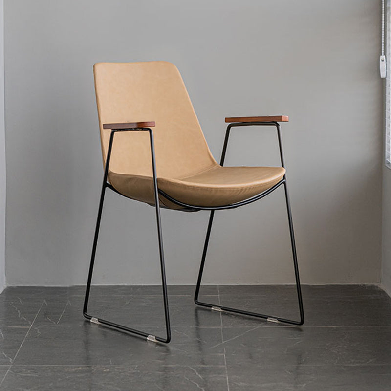 Scandinavian Design Solid Back Dining Side Chair Leather Dining Side Chair