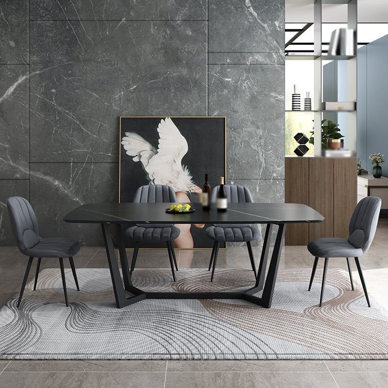 Modern 1/4/5/7 Pieces Black Dining Set Sintered Stone Dining Table Set with Leather Chairs