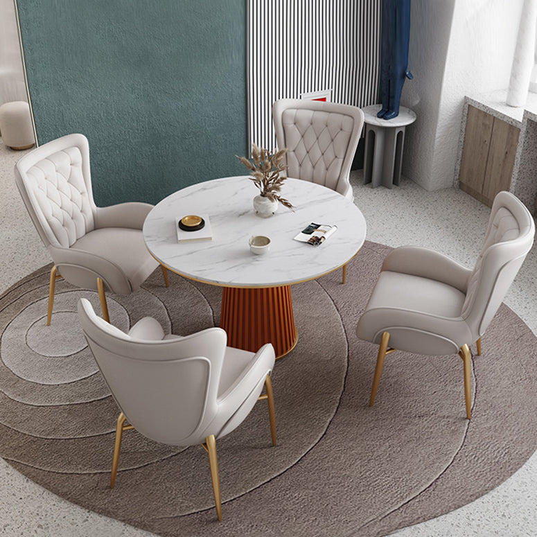 1/5 Pcs Metal Contemporary Dining Room Set with Round Indoor Table Dinette Set