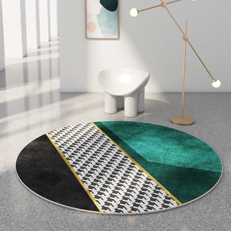 Blackish Green Pattern Rug Polyester Modern Rug Stain Resistant Rug for Living Room