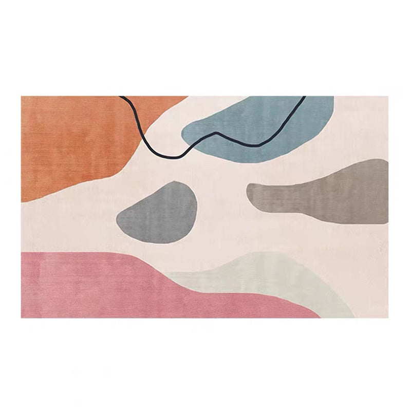 White Modern Rug Polyester Line Rug Washable Rug for Living Room