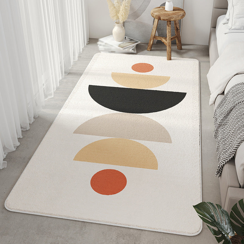 White Modern Rug Polyester Semicircle Rug Stain Resistant Rug for Home Decor