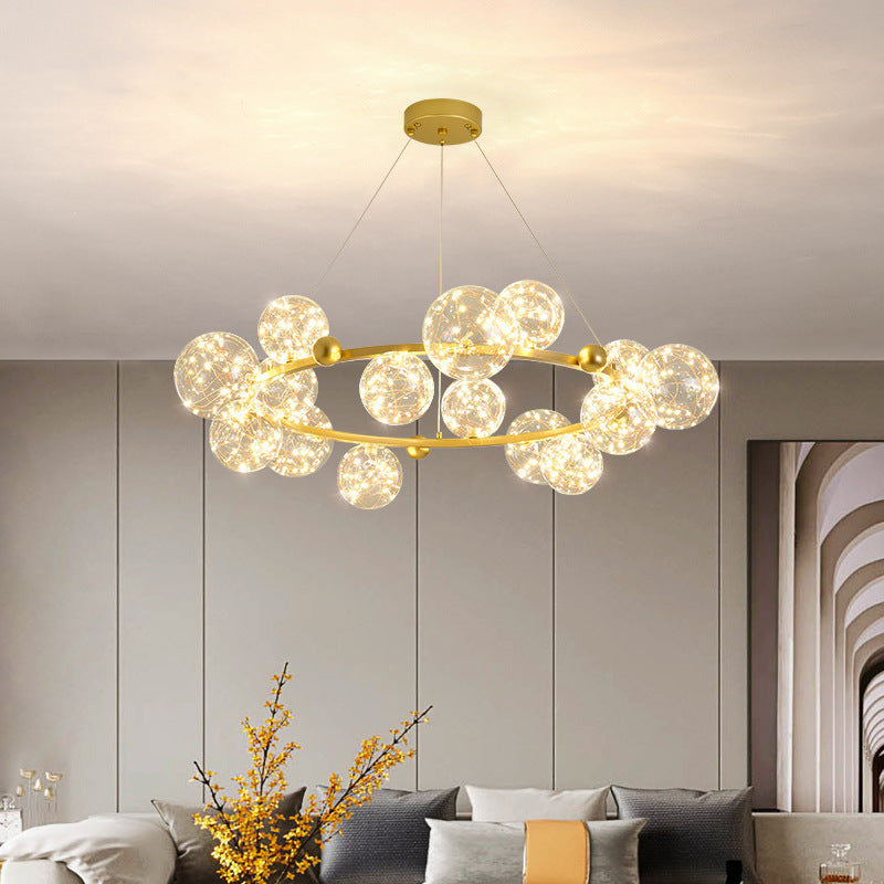 Simple Led Chandelier Light Multi Head Pendant Light with Glass Shade for Living Room