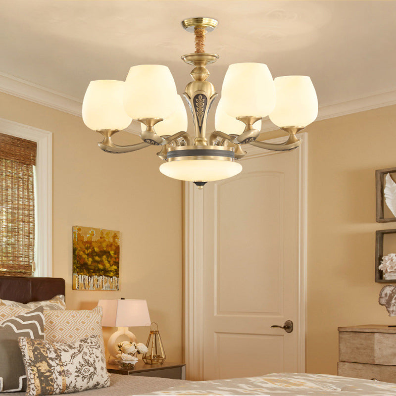 American Style Chandelier Gold Multi Head Glass Hanging Light for Restaurant