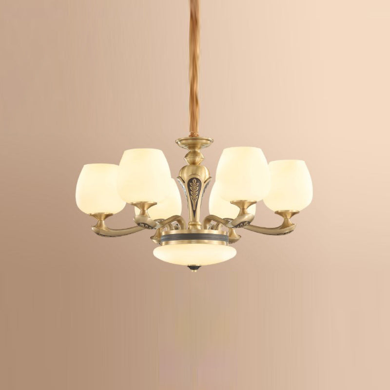 American Style Chandelier Gold Multi Head Glass Hanging Light for Restaurant