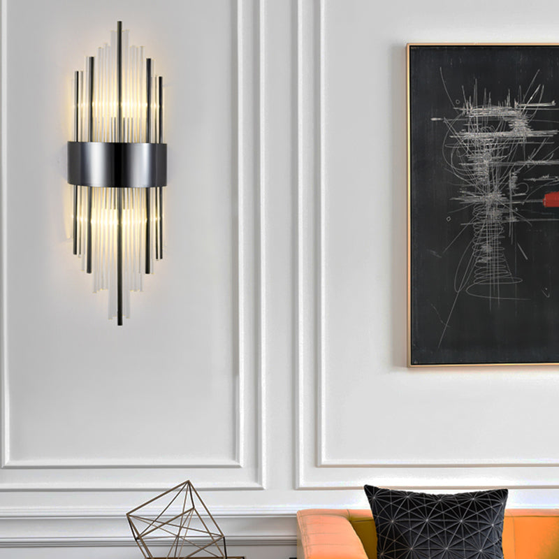 Modern Metal Wall Light Geometric 2 Lights Wall Sconce with Crystal for Bedroom