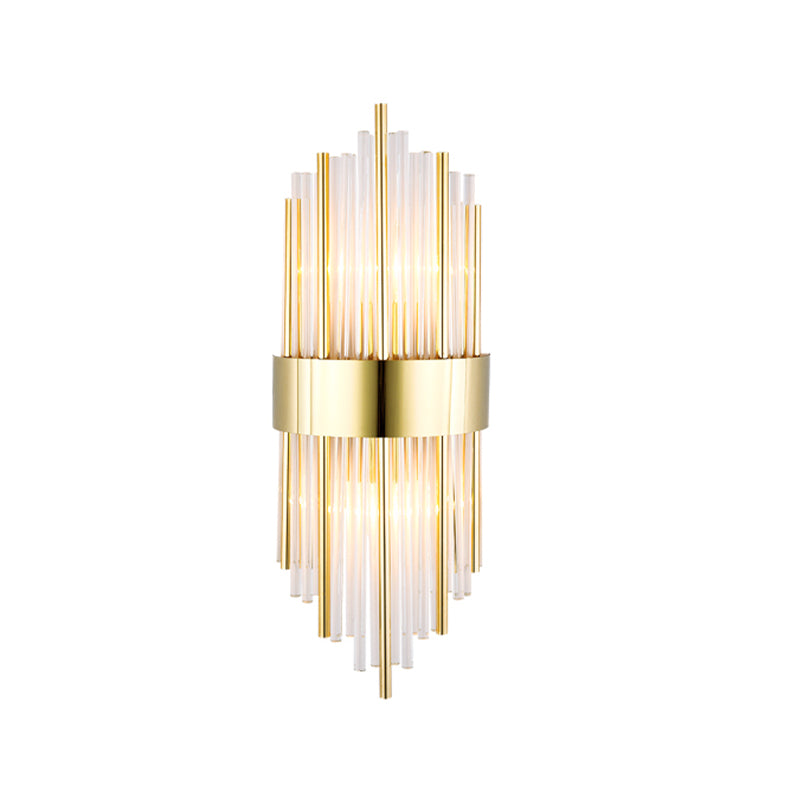 Modern Metal Wall Light Geometric 2 Lights Wall Sconce with Crystal for Bedroom