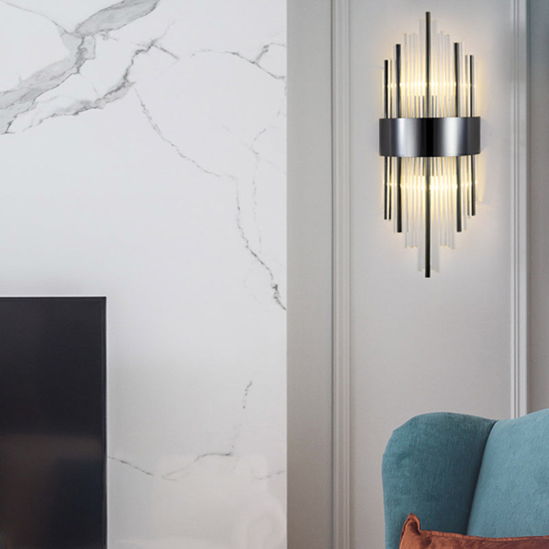 Modern Metal Wall Light Geometric 2 Lights Wall Sconce with Crystal for Bedroom