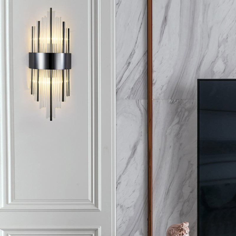 Modern Metal Wall Light Geometric 2 Lights Wall Sconce with Crystal for Bedroom