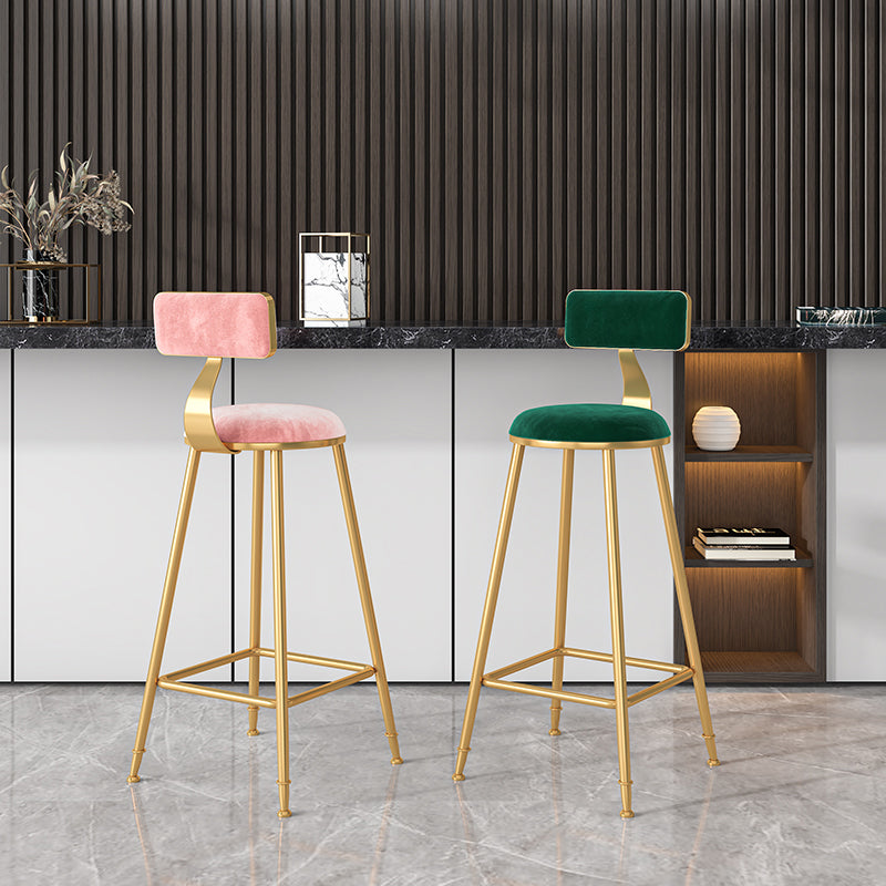 Glam Armless Backrest Counter Stool Iron Cafe Bar Stool with Pedal and Velvet Cushion
