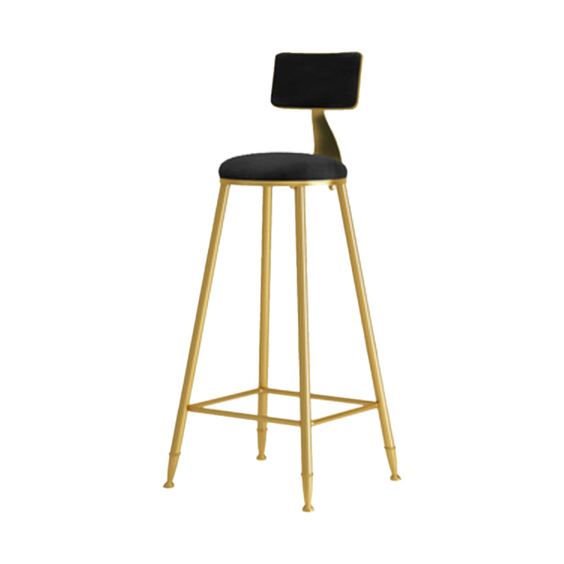 Glam Armless Backrest Counter Stool Iron Cafe Bar Stool with Pedal and Velvet Cushion