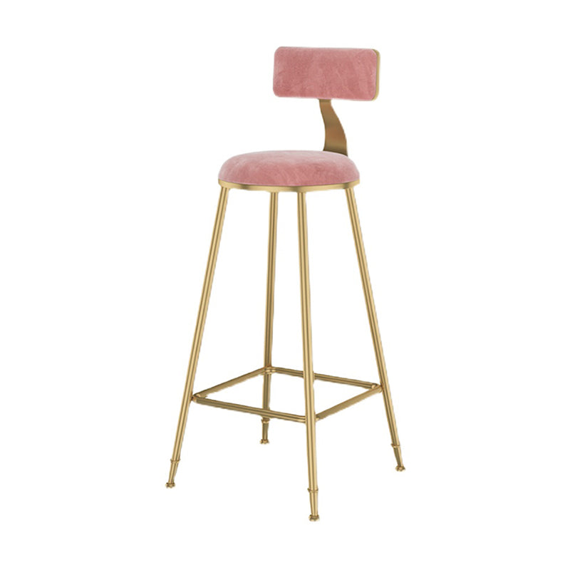 Glam Armless Backrest Counter Stool Iron Cafe Bar Stool with Pedal and Velvet Cushion