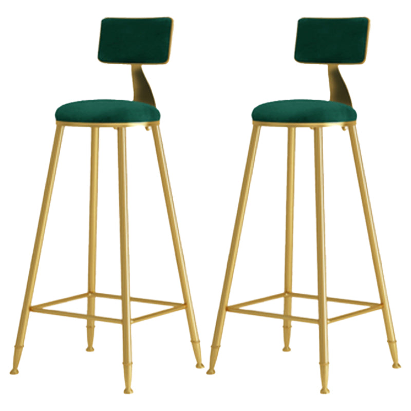 Glam Armless Backrest Counter Stool Iron Cafe Bar Stool with Pedal and Velvet Cushion