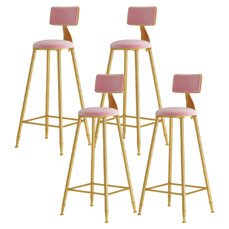 Glam Armless Backrest Counter Stool Iron Cafe Bar Stool with Pedal and Velvet Cushion