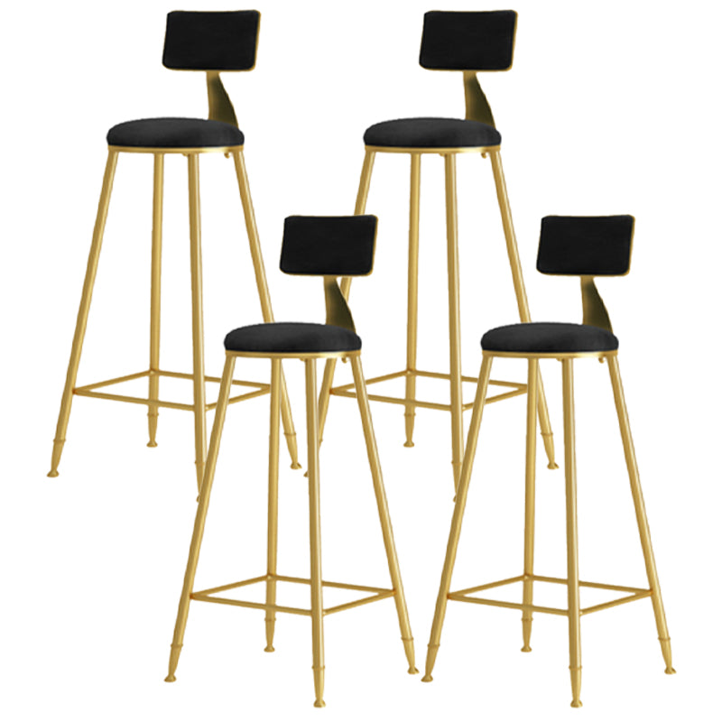 Glam Armless Backrest Counter Stool Iron Cafe Bar Stool with Pedal and Velvet Cushion