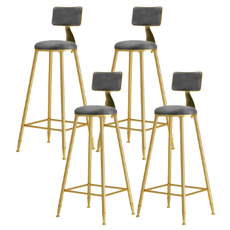 Glam Armless Backrest Counter Stool Iron Cafe Bar Stool with Pedal and Velvet Cushion