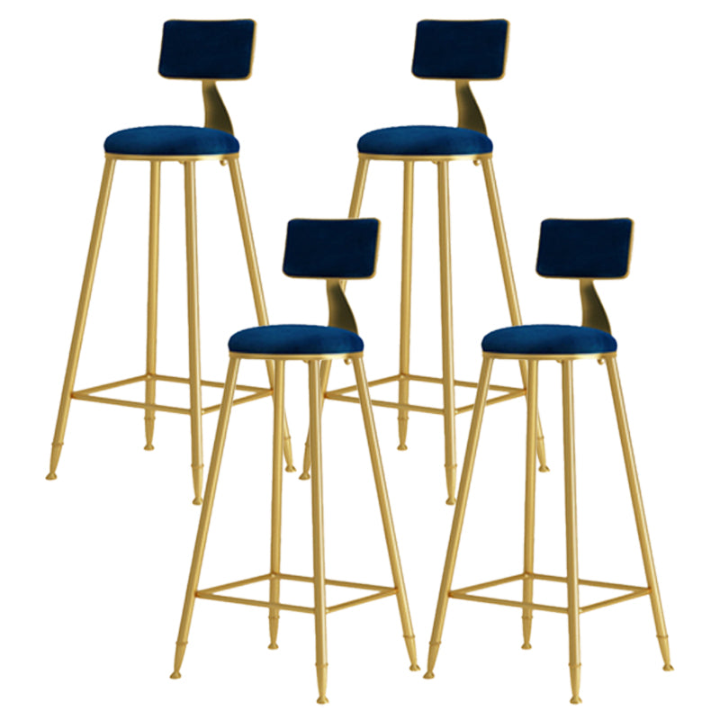 Glam Armless Backrest Counter Stool Iron Cafe Bar Stool with Pedal and Velvet Cushion