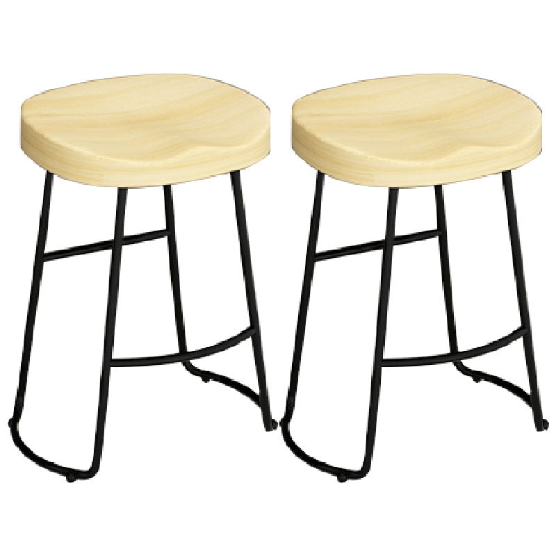 Modern Armless Backless Counter Stool Iron Kitchen Bar Stool with Wooden Seat and Pedal