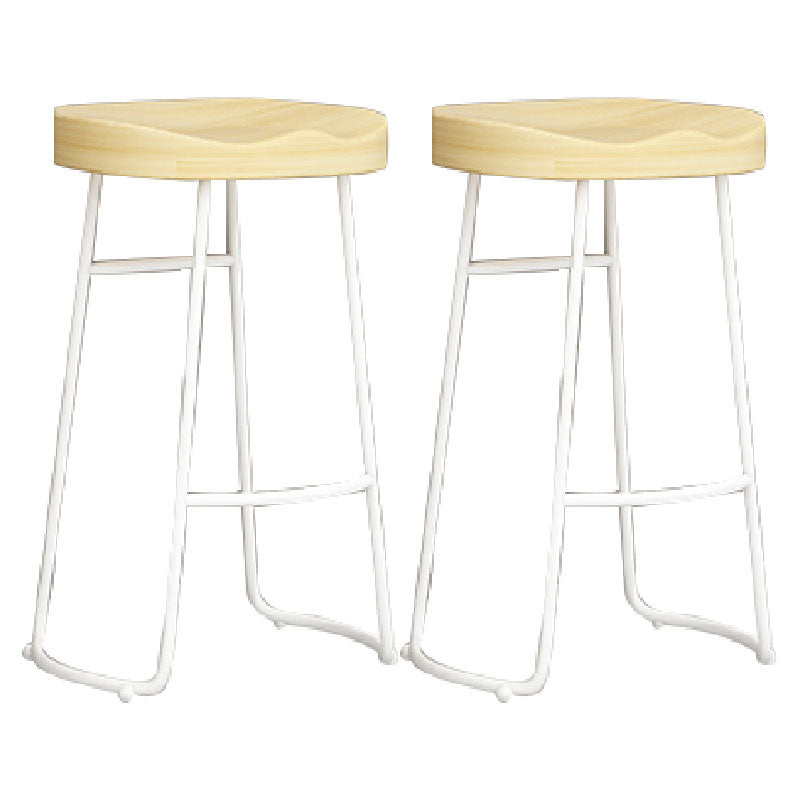 Modern Armless Backless Counter Stool Iron Kitchen Bar Stool with Wooden Seat and Pedal