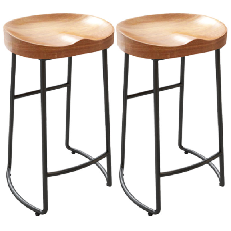 Modern Armless Backless Counter Stool Iron Kitchen Bar Stool with Wooden Seat and Pedal