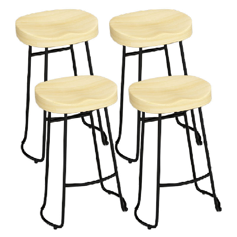 Modern Armless Backless Counter Stool Iron Kitchen Bar Stool with Wooden Seat and Pedal