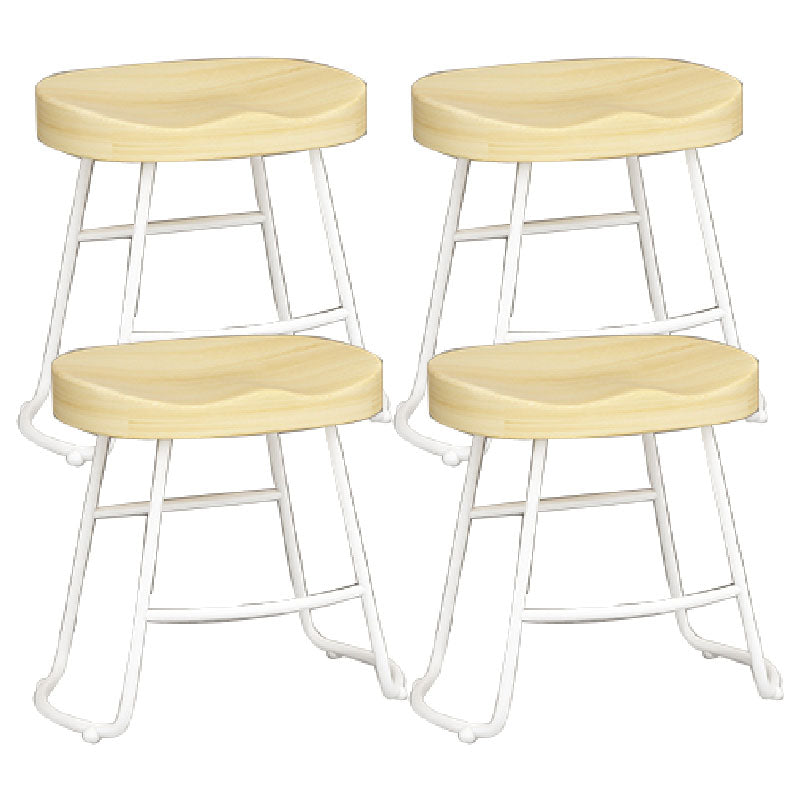Modern Armless Backless Counter Stool Iron Kitchen Bar Stool with Wooden Seat and Pedal