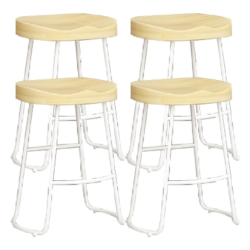 Modern Armless Backless Counter Stool Iron Kitchen Bar Stool with Wooden Seat and Pedal