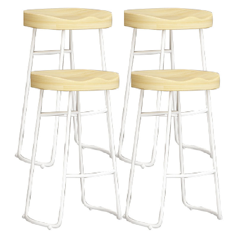Modern Armless Backless Counter Stool Iron Kitchen Bar Stool with Wooden Seat and Pedal