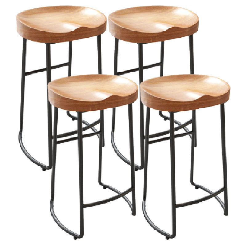 Modern Armless Backless Counter Stool Iron Kitchen Bar Stool with Wooden Seat and Pedal