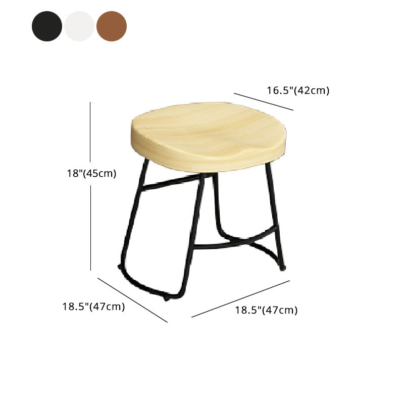 Modern Armless Backless Counter Stool Iron Kitchen Bar Stool with Wooden Seat and Pedal