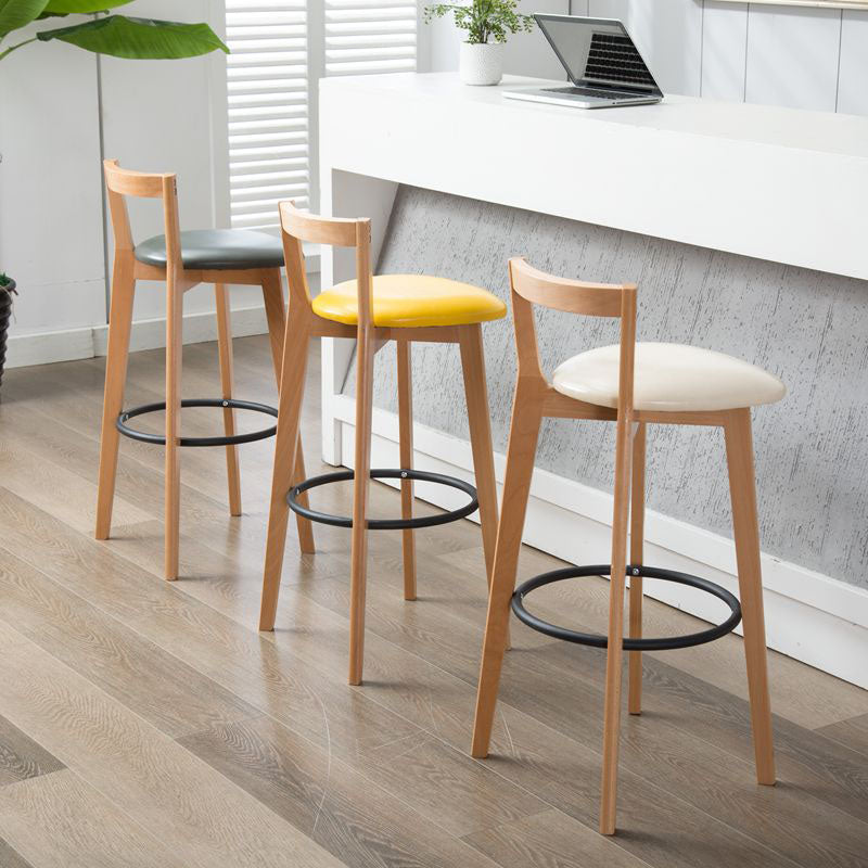 Modern Backrest Armless Counter Stool Wood kitchen Bar Stool with Cushion and Pedal