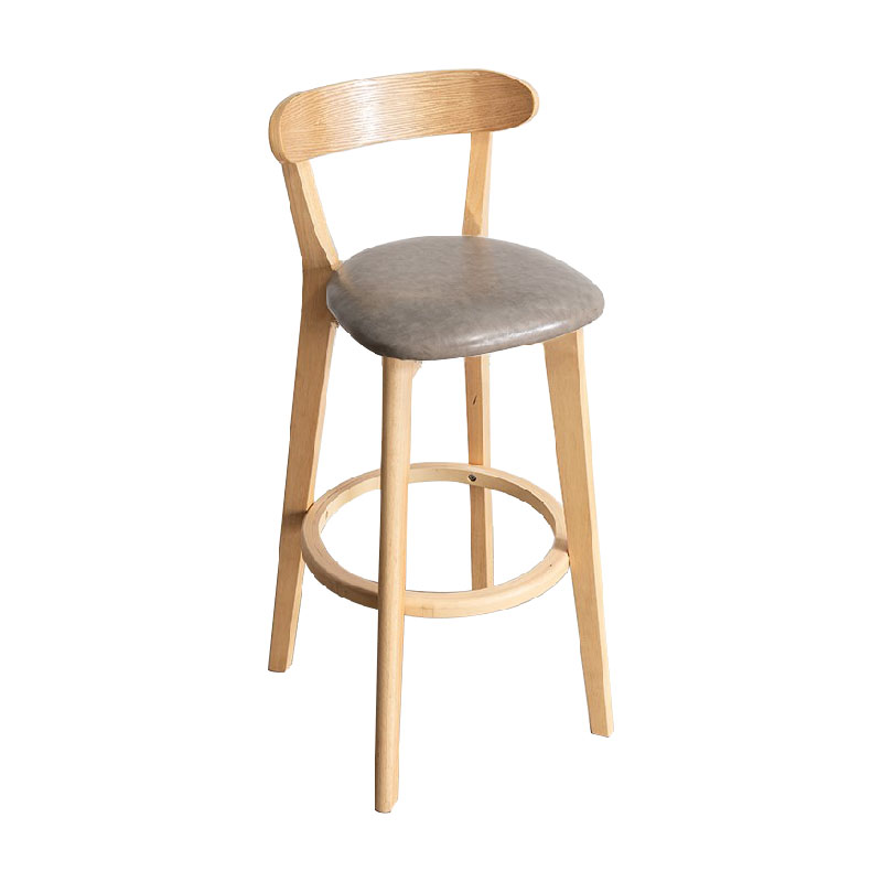 Contemporary Solid Wood Barstool Indoor Bar Stool with Low Back and Footrest