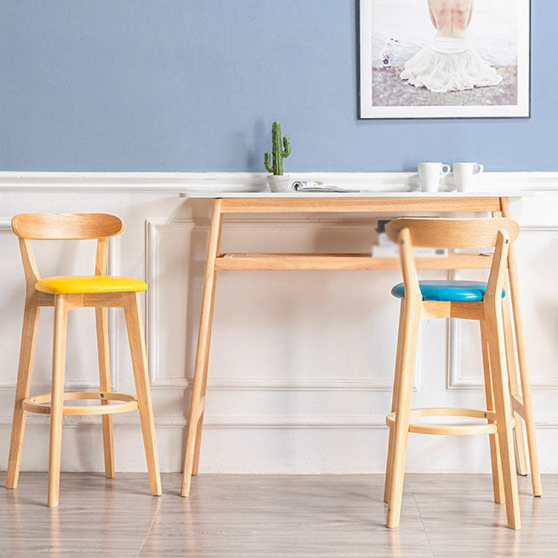Contemporary Solid Wood Barstool Indoor Bar Stool with Low Back and Footrest